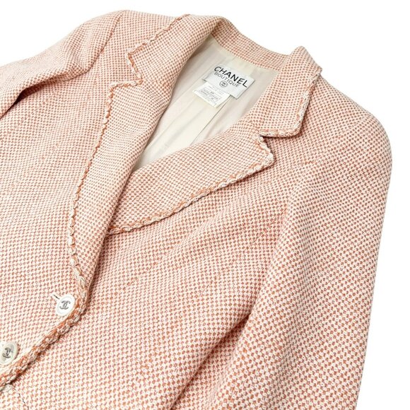 CHANEL Vintage 97P CC Mark Logo Tweed Jacket Skirt Set #38 Orange White [103758] - Picture 6 of 16